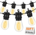 50FT LED Outdoor String Lights with 26 Shatterproof S14 Edison Bulbs (2 Spare), Dimmable Hanging Outdoor Lights for Backyard, Porch, 2700K Warm White