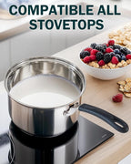 Cook N Home Saucepan Sauce Pot with Lid 2 Quart Stainless Steel , Stay Cool Handle, silver