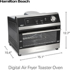 Hamilton Beach Digital Air Fryer Toaster Oven Combo, 10 Ways to Cook, 4 Preset Functions, Stay On & 1800 Watts, LED Capacitive-Touch Controls, 2 Rack Positions, Fits 12” Pizza, Black & Stainless Steel