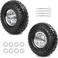 4.10/3.50-4 Tire Wheels Flat Free 10" Heavy Duty Solid Flat-Free Replacement Tire with 5/8 Axle Compatible with Gorilla Carts, Wheelbarrow, Dolly, Hand Truck (2-Pack)
