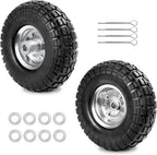 4.10/3.50-4 Tire Wheels Flat Free 10" Heavy Duty Solid Flat-Free Replacement Tire with 5/8 Axle Compatible with Gorilla Carts, Wheelbarrow, Dolly, Hand Truck (2-Pack)