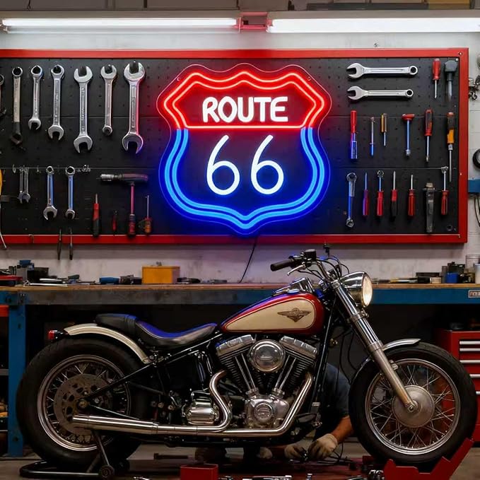 Route 66 Neon Sign, Route 66 Light up Sign Led Neon Light Signs for Wall Decor Party Decorations Home Bedroom Man Cave Birthday Christmas Gift Dimmable USB Powered(12.6" × 12.1")