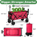 BEAU JARDIN Folding Push & Pull Beach Wagon 500 lbs Collapsible Foldable Wagons with Push Handle All Terrain Wheels Grocery Utility Camping Sports Garden Wagon Cart Red