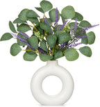 Artificial Eucalyptus Stems in Ceramic Vase 14.23" Fake Eucalyptus Plant Decor White Donut Vase with Greenery Centerpiece Table Decorations Small Faux Green Plant for Home Farmhouse Wedding Table