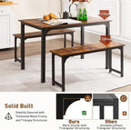 NAFORT Dining Table Set for 4, 3-Piece Kitchen Table with 2 Benches, 43.5’’ Space Saving Dining Room Table with Reinforced Metal Frame & Solid Wood Top, Ideal for Home, Restaurant, Patio Outdoor