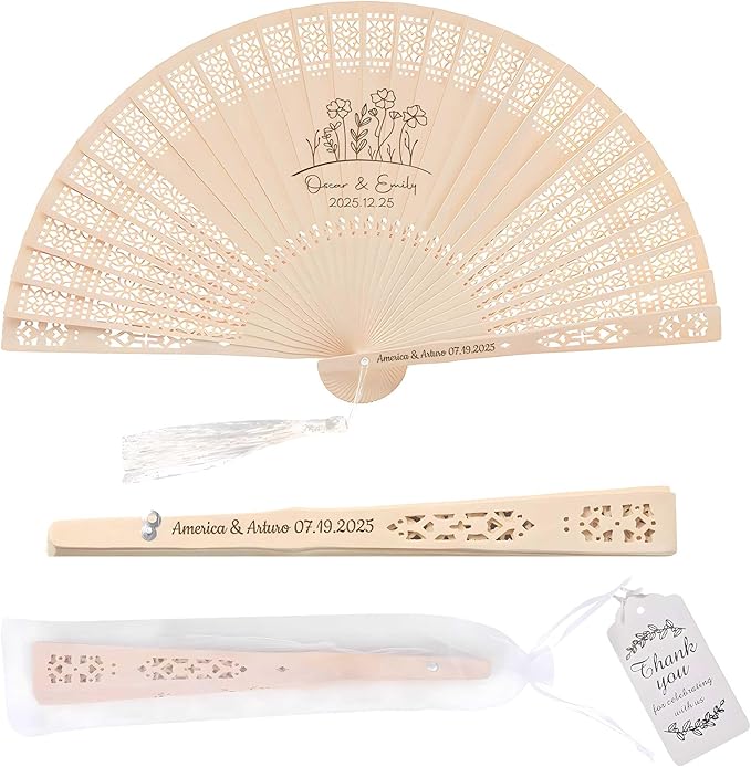 100 PCS Custom Fans Personalized Folding Fans for Line Dancing Wooden Hand Fan Wedding Favors Bulk Fans for Guests Party Event Use (Style15)