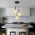 Modern Black Pendant Light Hanging Fixture Light for Kitchen Island Mid Century with Globe Pendant Light Milk White Glass Pendant Lighting for Living Room Bedroom Entryway (3 Lights)