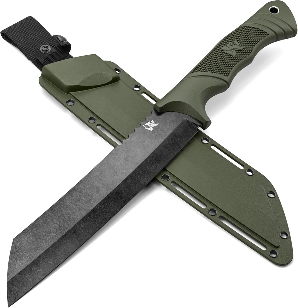 ODENWOLF W Machete - Survival Machete Full Tang with Sheath - Strong D2 Steel Knife Machete for Cutting Trees, for Yard Work, and for Bushcrafting and Big Tactical Knife with TPE-Handle