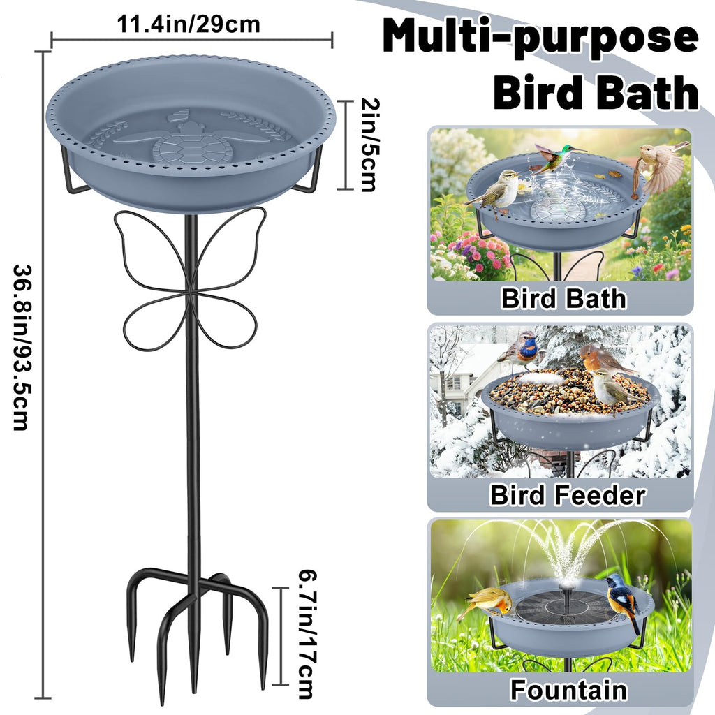 YOADEHOA Bird Bath for Outside, Garden Freestanding Birdbath & Birdfeeder with Removable Bowl, Bird Baths Feeder for Outdoors Garden Patio Yard Lawn Decor, 5-Pronged Base & Easy to Clean(Grey)