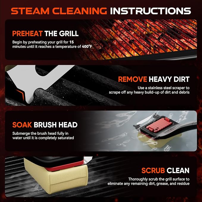 Grill Brush Bristle-Free Steam Cleaning, BBQ Brush Replaceable Heat-Resistant Kevlar Head with Grill Scraper Safe Barbecue Grill Cleaner