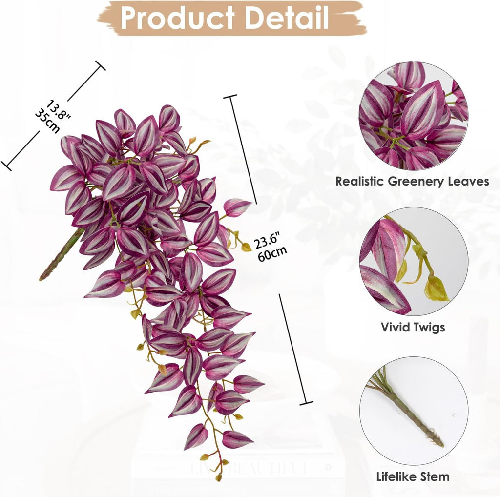 DILATATA Fake Hanging Plants Artificial Hanging Plants 26" Faux Wandering Jew Hanging Leaves Plants for Wall Shelf Home Indoor Outdoor Decor - 2 Pack