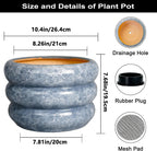 SQOWL Ceramic Planter 10 Inch - Indoor Plant Pot with Drainage Hole Outdoor Planter Large Flower Pot Modern Decorative Plant Pot for Bathroom Room Decorations Gray
