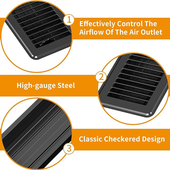 2 Pack Floor Register 4 x 10'', Floor Vent Cover with Air Vent Filter Mesh Catcher, Adjustable Heater Vent Covers for Walking, Premium Metal, Black
