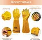 KDK Long Cowhide Gardening Gloves for Women Men, Thorn Proof Garden Gloves for Rose Pruning, Cactus Heavy Duty Gauntlet