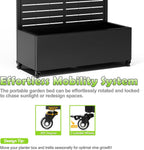 15.7"×70.9"×35.4" Metal Raised Garden Bed with Trellis and Wheels - Tall Trellis Planter Box for Climbing Plants, Vegetables & Vines - Outdoor Privacy Planters for Patio (Black-Louvered)