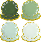 Sage Green Party Plates Gradient Green Dessert Paper Plate 7inch Gold Foil Scalloped Edge Disposable Cake Plates for Christmas Birthday Bridal Baby Shower Wedding Party Supplies (48)