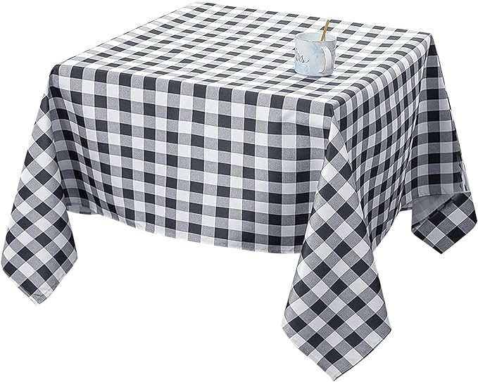 Biscaynebay Fabric Square Tablecloths 54x54 Inch, Black/Grey Scottish Plaid Table Cloth Small Card Folding Table Covers Water Resistant for Dining, Kitchen, Wedding and Parties, etc Machine Washable