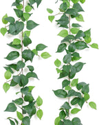 Dremisland 2 Strands Artificial Scindaps Vines Garland 6.7ft Fake Vines Ivy Garland Silk Green Leaves Faux Hanging Plants Greenery Decoration for Bedroom Wall Patio Party Wedding Decor (Ivy, 2PCS)