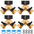 4 Pack Hose Splitter, 2 Way Heavy Duty Brass Garden Hose Splitter, for 3/4" Hose Connector, Brass Garden Hose Manifold with Rubber Washers & Tapes