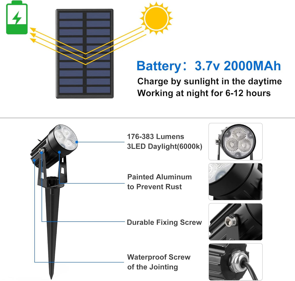 Solar Spot Lights Outdoor, Solar Landscape Spotlights IP65 Waterproof 9.8ft Cable, Auto On/Off Outdoor Wall Lights for Garden Yard Driveway Porch Walkway Pool (1-in-1 6000K Cold White 4 Pack)