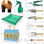 Garden Tool Set, 10 PCS Gardening Essentials, Stainless Steel Garden Hand Tools with Tote Bag, Well-Designed Gardening Supplies Kit Gifts for Women Men Gardeners