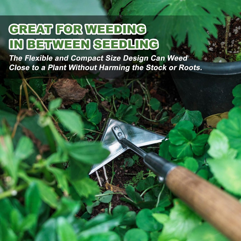 Haliaeetus Triangle Hoe, 60'' Scuffle Hoe for Keeping Your Back from Tiring Out, Weeding Just in Push-Pull Motion, Rogue Hoe with Triangle Head for Quickly Clear Out a lot of Weeds from All Direction