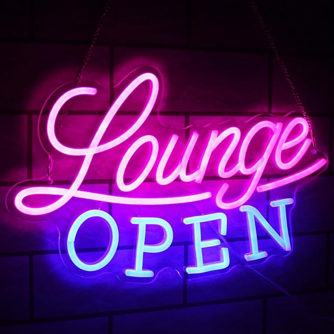 Lounge Open Neon Sign VIP Lounge Neon Light Pink Blue Letter LED Sign Dimmable Business Signs Light Up Signs for Bar Night Club Hotel Beauty Salon Decor