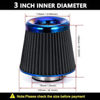 Cold Air Intake Filter, High Performance, Washable Filter, Clamp-On Replacement Air Filter, Flange Diameter 3inch/76mm Black