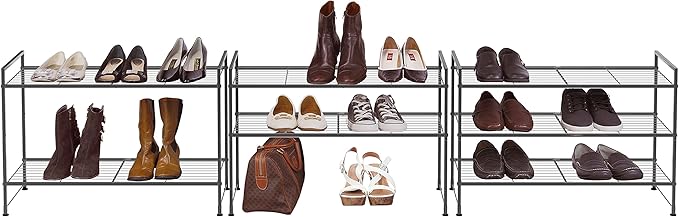 SIMPLE HOUSEWARE 3-Tier Stackable Shoes Rack Storage Shelf, Black