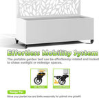 15.7"×70.9"×35.4" Metal Raised Garden Bed with Trellis and Wheels - Tall Trellis Planter Box for Climbing Plants, Vegetables & Vines - Outdoor Privacy Planters for Patio (White)