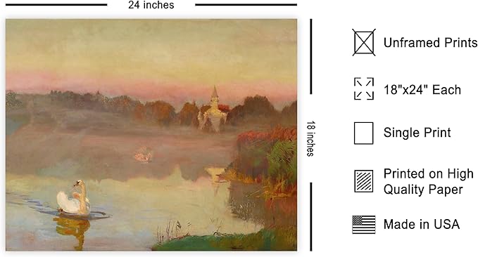 Poster Master Vintage Pond in Radziejowice - Retro Swan Print - Lake Landscape - Farmhouse Animal Lover - Aesthetic Living Room or Office Decor, 18x24 Unframed Wall Art