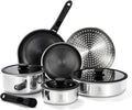ROYDX New Model Hybrid Nonstick Cookware Set 19-Piece Stainless Steel Pots and Pans Set with Removable Handles, Save Space,Dishwasher and Oven Safe, Induction Ready, Compatible with All Cooktops