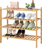 4-Tier Bamboo Shoe Rack for Entryway, Stackable | Foldable | Natural, Shoe Organizer for Hallway Closet, Free Standing Shoe Racks for Indoor Outdoor