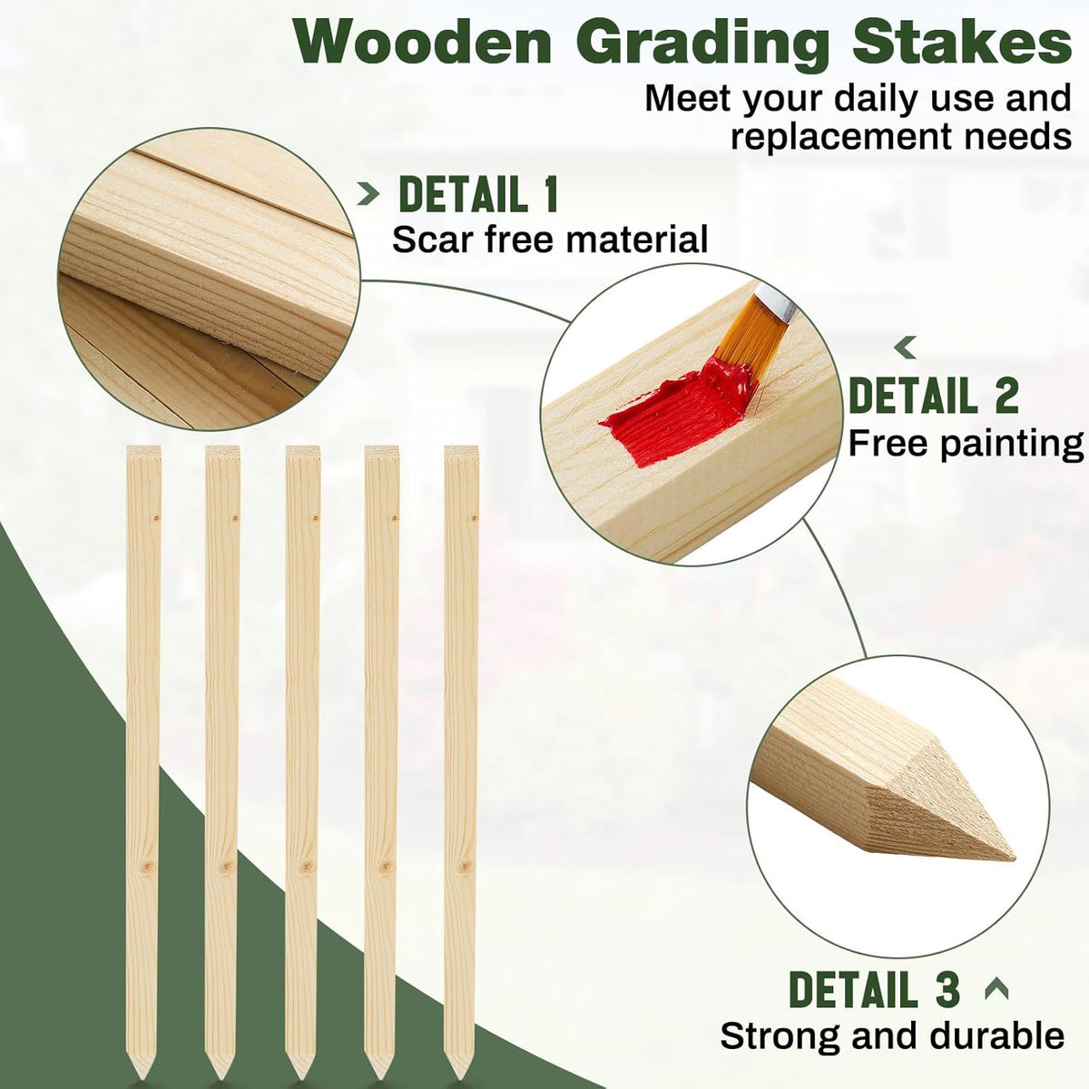48 Pieces Wooden Garden Stakes 18 x 0.75 Inch Grade and Survey Stakes Wooden Garden and Sign Posts for Plant Support Silt Fence Yard Farm Survey Boundaries Baselines