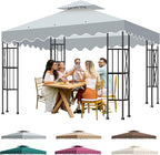 10x10 Double Tiered Gazebo Replacement Canopy, Upgraded 300D Polyester Heavy Duty Canopy Cover Top with Air Vent, Waterproof Gazebo Cover Roof for Outdoor Patio Garden(Grey, Wavy Edge)