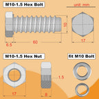 M10 Hex Bolts and Nuts Set, M10x60mm Fully Thread Bolt, M10-1.25mm Hexagon Nut with Flat Washers, Spring Washers 304 Stainless Steel Fastener Set for Caster Wheels Assembly 4 Sets