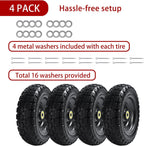 10" Solid Tires (4-Pack) - 4.10/3.50-4 Flat-Free Replacement Wheels for Gorilla Carts, Wheelbarrows, Garden Carts & Utility Wagons - 5/8" Axle Bore 2.1" Hub