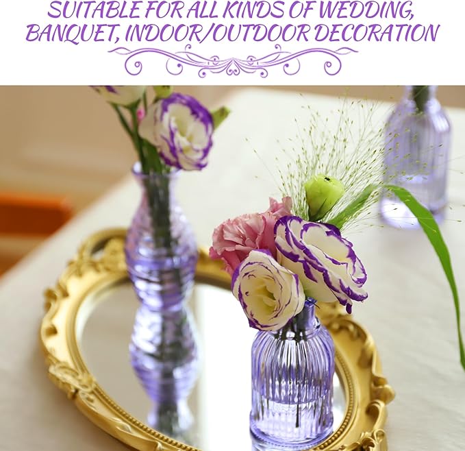 Glass Bud Vases Set of 12, Small Purple Vase Glass Vases for Flowers Modern Ribbed Colored Bud Vase for Decor Wedding Flower Vase in Bulk Vintage Decor Bridal Shower Centerpieces Home Table Decoration