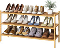 Long Shoe Rack, Bamboo Wood 3-Tier Shoe Rack for Entryway, Stackable | Foldable | Natural, Shoe Organizer for Hallway Closet, Free Standing Shoe Racks for Indoor Outdoor