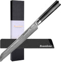 Damascus kitchen Knife, Japanese VG10 Steel Core, Sturdy & Durable G10 Handle, Real 67 Layer of Patterns, Includes Sheath and Gift Box (8" Bread Knifee)