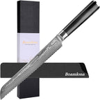 Damascus kitchen Knife, Japanese VG10 Steel Core, Sturdy & Durable G10 Handle, Real 67 Layer of Patterns, Includes Sheath and Gift Box (8" Bread Knifee)