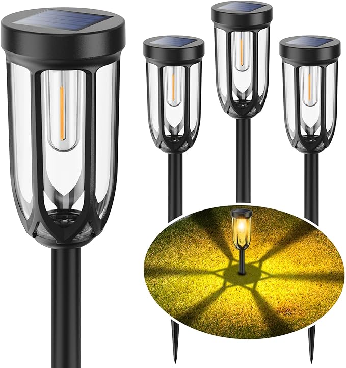 Solar Pathway Lights Outdoor, Bright Solar Lights Outdoor Waterproof IP65, Auto On/Off Driveway Patio Light, LED Solar Garden Lights Landscape Lighting for Walkway Lawn Yard (4 Pack)