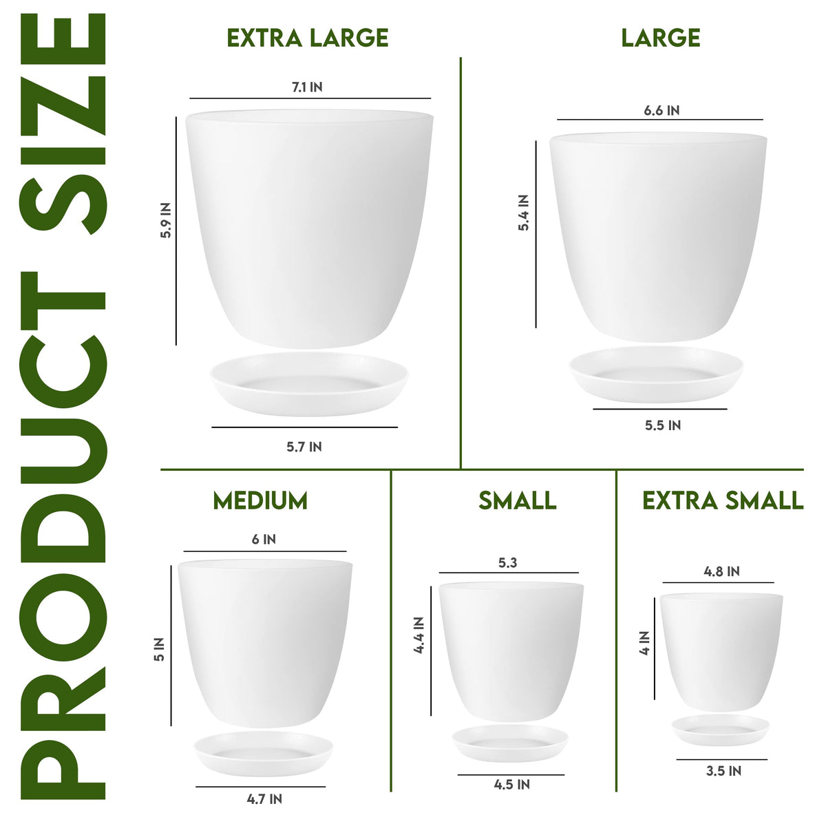 Plant Pots Indoor with Drainage, 5 Pack Multi-Size Planters Set, White