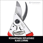 Corona BP 4840 Forged Steel Aluminum Handles Bypass Hand Pruner - 1 inch Cut Capacity Stem and Branch Garden Shears, Red