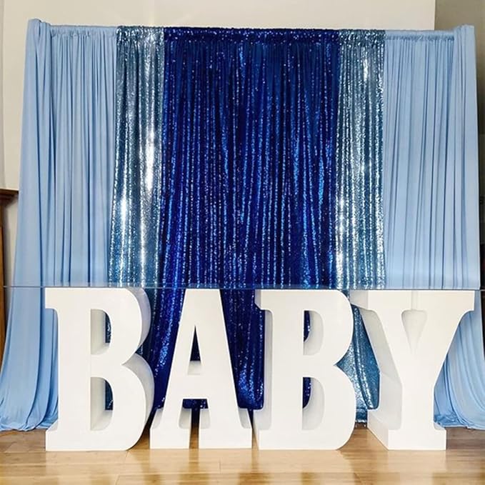 Baby Blue Sequin Backdrop 2 Panels 2FTx8FT Party Backdrop Curtains Glitter Birthday Bridal Curtains Sparkle Photo Backdrop