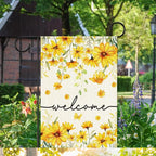 Welcome Flags for Outside,Spring Yellow Daisy Garden Flag for Yard Patio Lawn Decoration,12x18 Inch Double Sided
