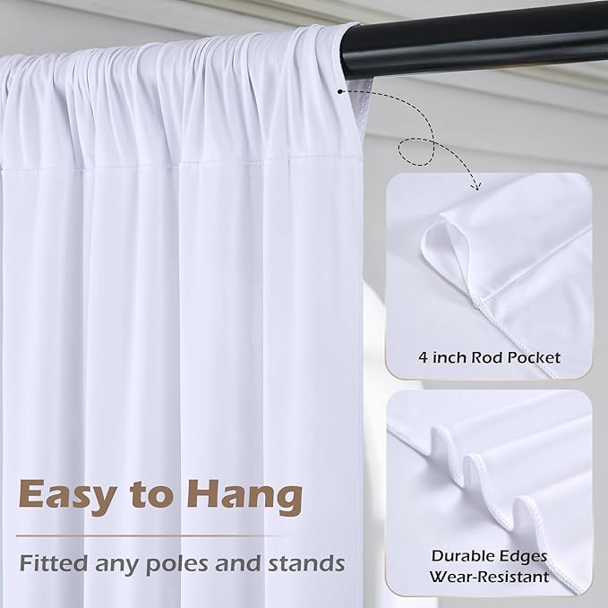 10ft x 15ft White Wrinkle Free Backdrop Curtains for Parties,Silky Polyester Fabric Wedding Ceiling Drapes, 2 Panels 15ft Photo Back Drop Drapes for Baby Shower Photography Stage Background Cloth