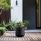 Kante 11.6" Dia Round Concrete Planter, Outdoor Indoor Large Plant Pots Containers with Drainage Hole and Rubber Plug for Home Garden Patio, Black