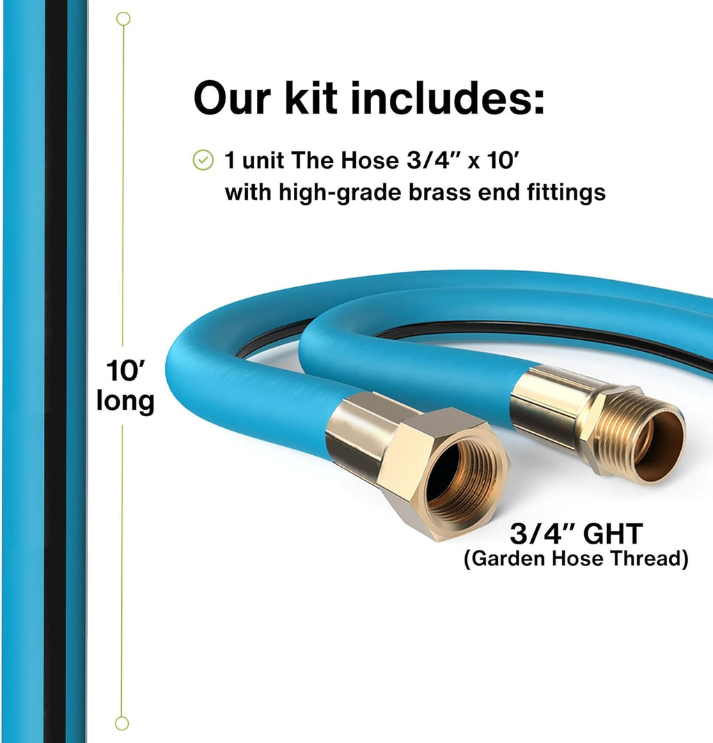 Aeromixer THE HOSE - 3/4 Inch Garden Hose 10 Feet, Kinkless Commercial Short Garden Hoses, Heavy Duty Industrial Water Hoses for Outdoors, 650 PSI High-Pressure Watering Tool for Farming and Gardening