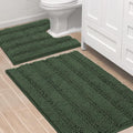 H.VERSAILTEX Bathroom Rugs Bath Rug Set 2 Piece Bathroom Contour Rug Toilet Mat Sets Non Slip Contour Bath Rug Ultra Thick Water Absorbent Striped Bath Mats(36" x 24" Plus 20" x 24" U, Bronze Green)